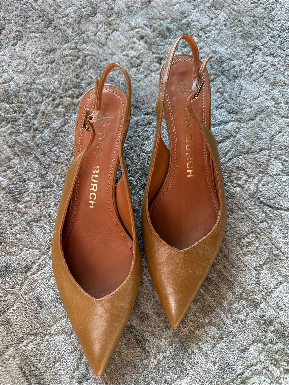 Tory Burch Cognac Pointed-Toe Slingback Flats